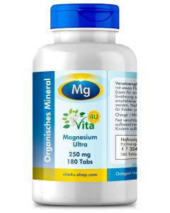 Magnesium Ultra 250mg, 180 Tabs - mit Magnesiumglycinat besonders bioverfügbar