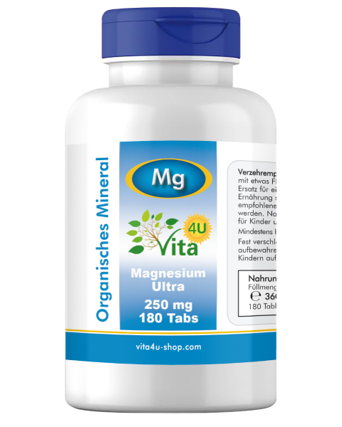 Magnesium Ultra 250mg, 180 Tabs - mit Magnesiumglycinat besonders bioverfügbar