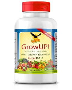 GrowUP Kinder Multi Vitamin &amp; Mineral KauBar, 180 zuckerfreie Pastillen - get up