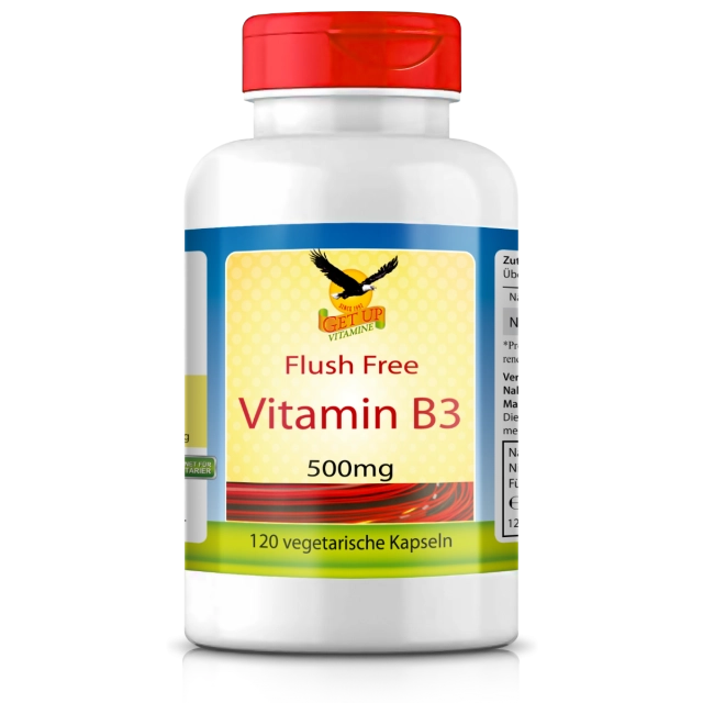 Vitamin B3 Niacinamid 500mg, ohne Flush-Rötung, 120 Kapseln - get up