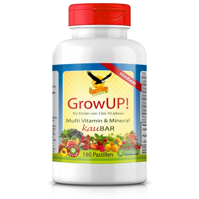 GrowUP Kinder Multi Vitamin & Mineral KauBar, 180 zuckerfreie Pastillen - get up