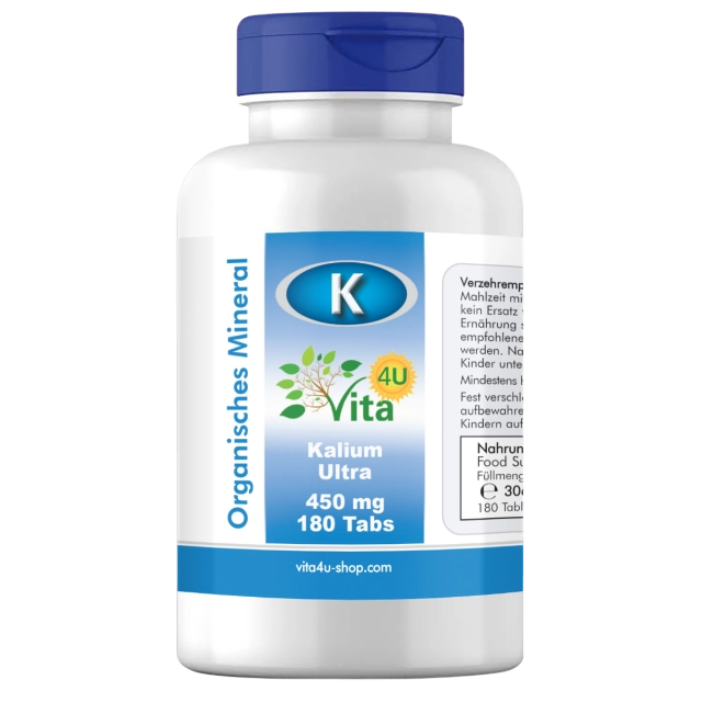 Kalium Ultra 450mg, 180 Tabs - Organisches Kalium (Potassium) bioverfügbar & VEGGY