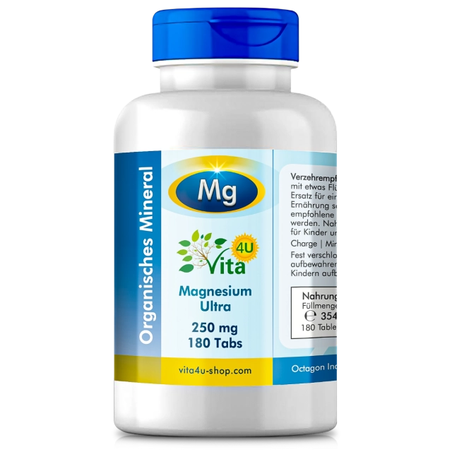 Magnesium Ultra 250mg, 180 Tabs - mit Magnesiumbisglycinat besonders bioverfügbar
