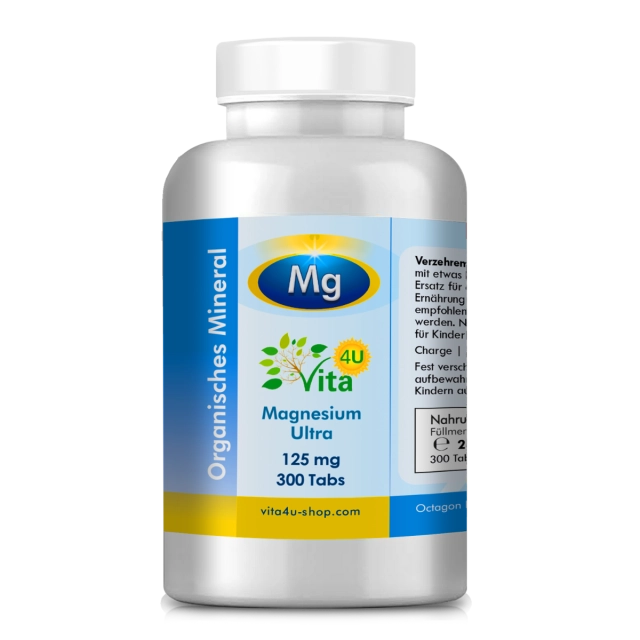Magnesium Ultra 125mg, 300 Tabs - mit Magnesiumbisglycinat besonders bioverfügbar