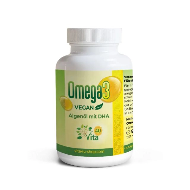 Omega 3 veganes Algenöl mit 400 mg DHA, 120 Kapseln - Vita4U