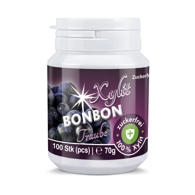 Bonbons mit Xylit - Birkenzucker - TRAUBE, 100 Stk.