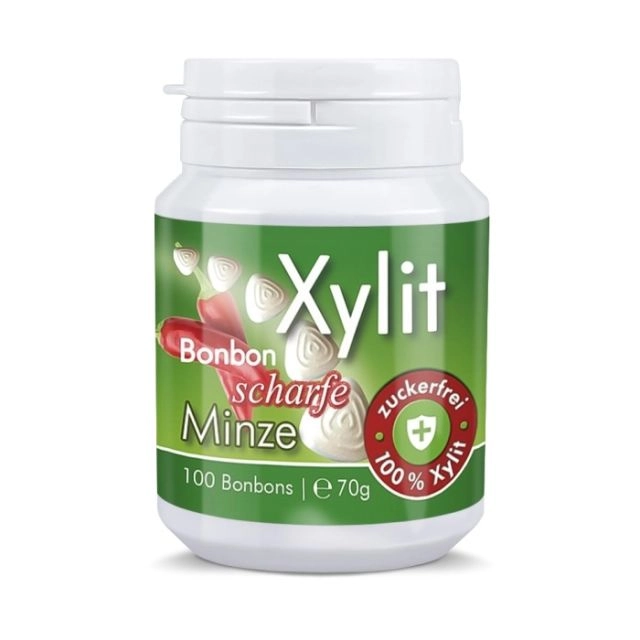 Birkenzucker Bonbons mit Xylit - SCHARFE MINZE, BiGPack 100 Stk, 70g je Dose, zuckerfrei