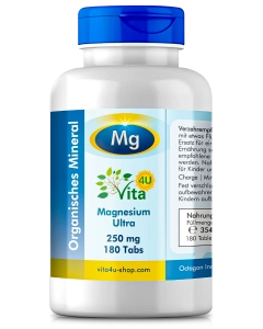 Magnesium Ultra 250mg, 180 Tabs - mit Magnesiumglycinat besonders bioverfügbar