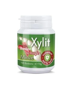Birkenzucker Bonbons mit Xylit - SCHARFE MINZE, BiGPack 100 Stk, 70g je Dose, zuckerfrei