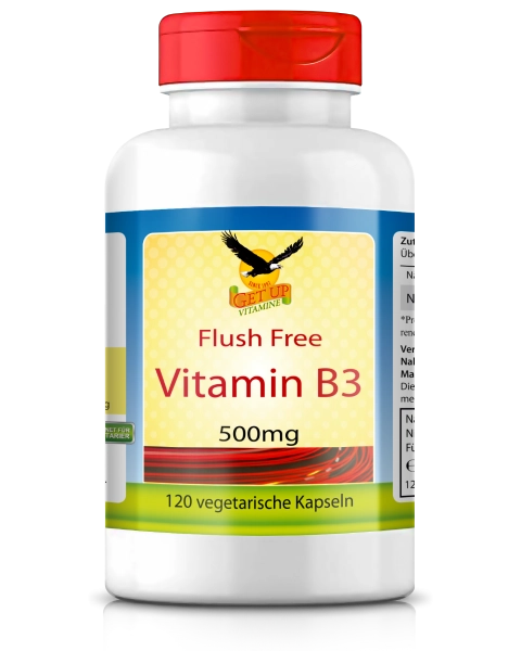 Vitamin B3 Niacinamid 500mg, ohne Flush-Rötung, 120 Kapseln - get up