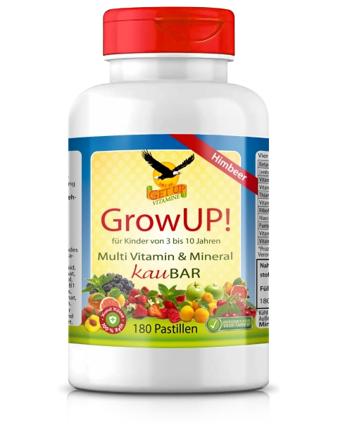 GrowUP Kinder Multi Vitamin & Mineral KauBar, 180 zuckerfreie Pastillen - get up