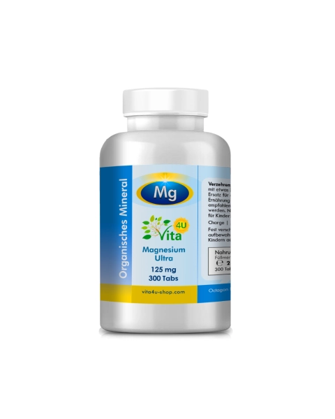 Magnesium Ultra 125mg, 300 Tabs - mit Magnesiumbisglycinat besonders bioverfügbar