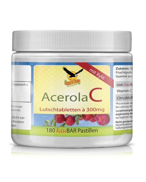 Vitamin C mit Acerola Kaupastillen mit Xylit & Kirschgeschmack, 180 Pastillen - get up