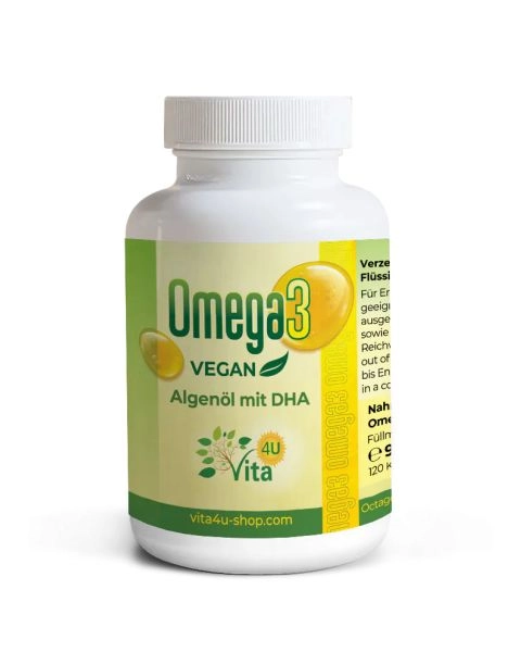 Omega 3 veganes Algenöl mit 400 mg DHA, 120 Kapseln - Vita4U