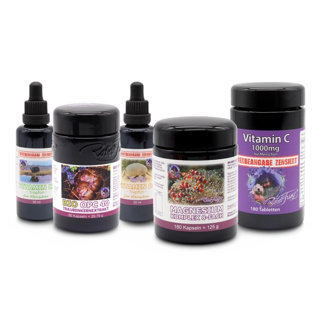 Kombi Paket Robert Franz, Vitamin D3, Vitamin K2, BIO OPC 40, Vitamin C1000, Magnesium Komplex